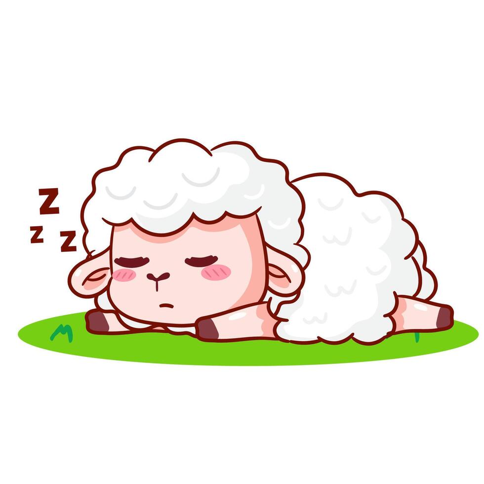Cute Sheep sleeping Cartoon Character. Adorable and Kawaii Animal Illustration. Isolated White Background. Icon Mascot Concept Design. vector