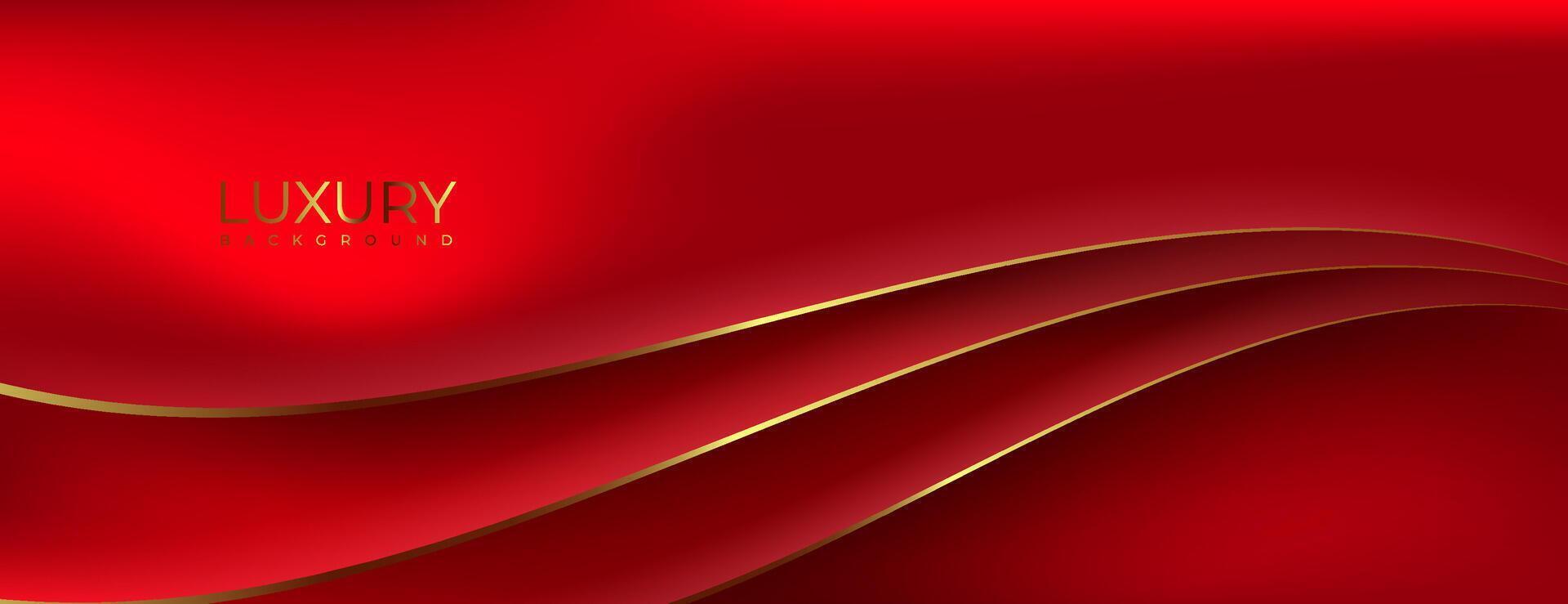 red fabric background with golden wavy lines vector