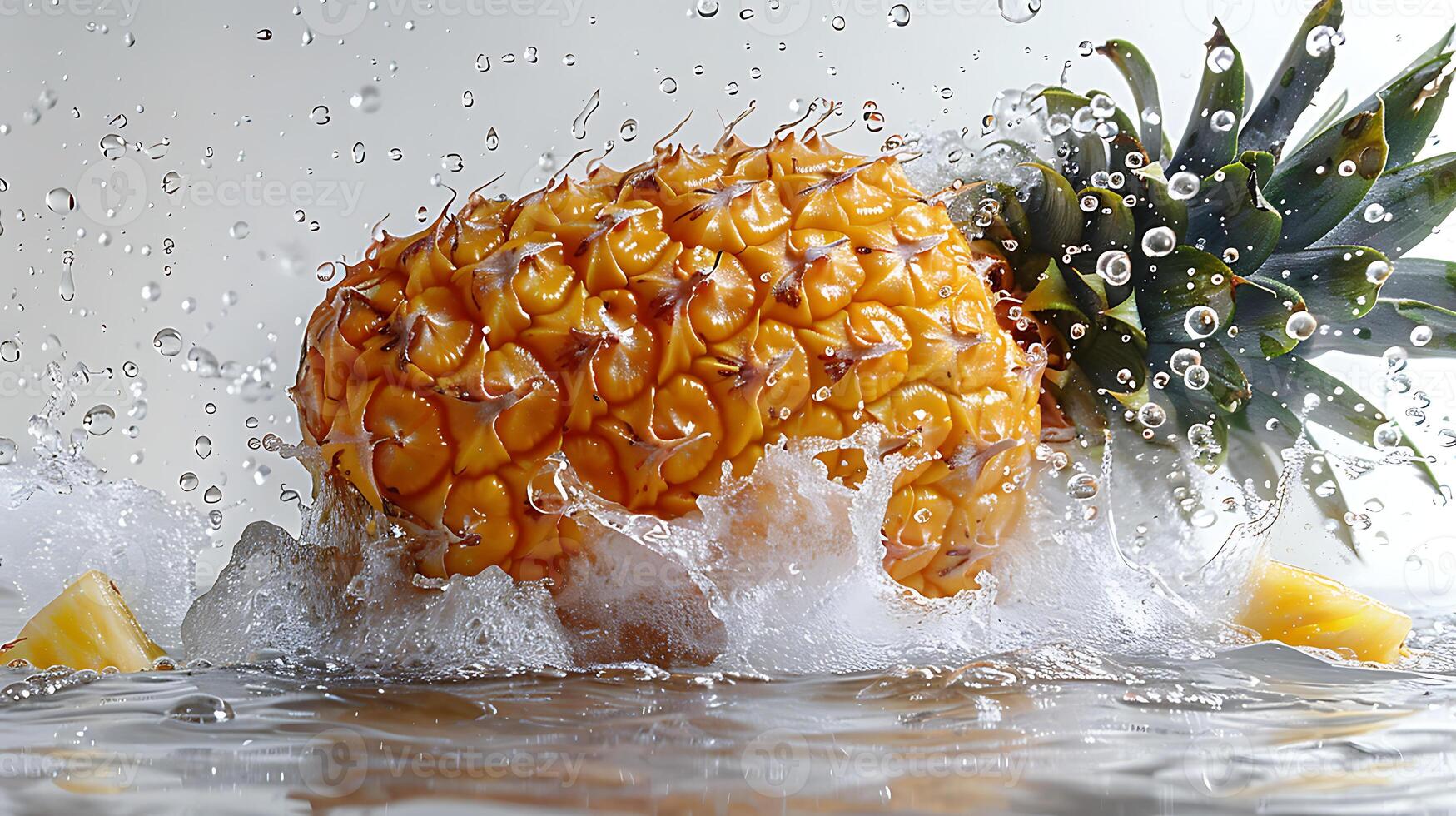 Fresh tasty pineapple fruit with a splash photo