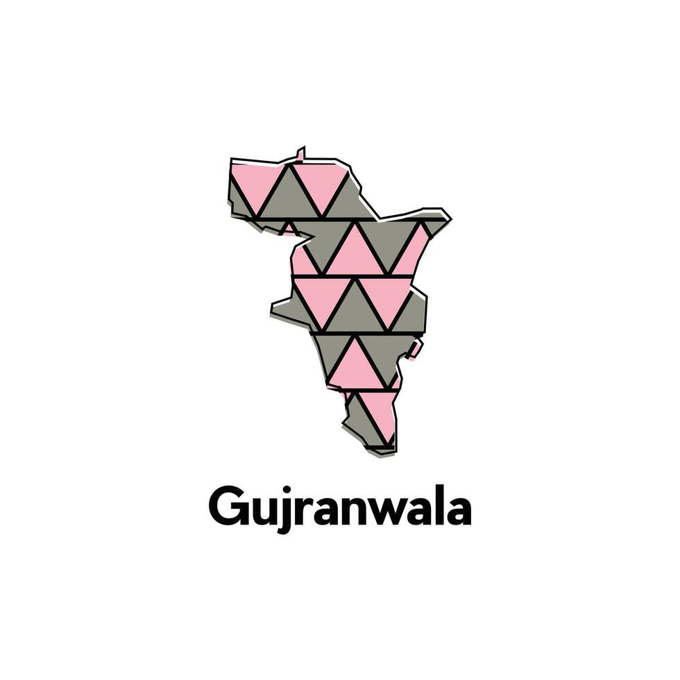 Map of Gujranwala illustration design template, Map capital city of Pakistan, abstract design with colorful geometric vector