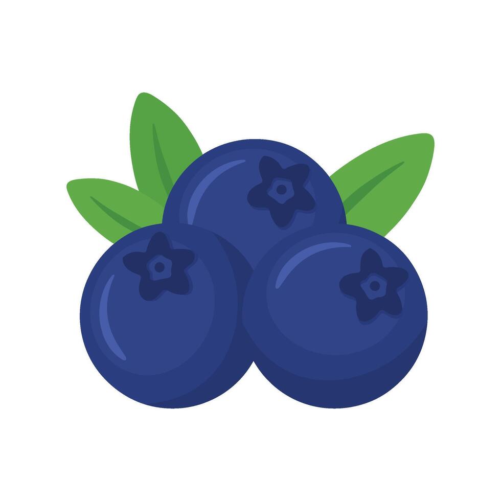 Blueberry Fruit with Leaves Icon in Flat Illustration vector