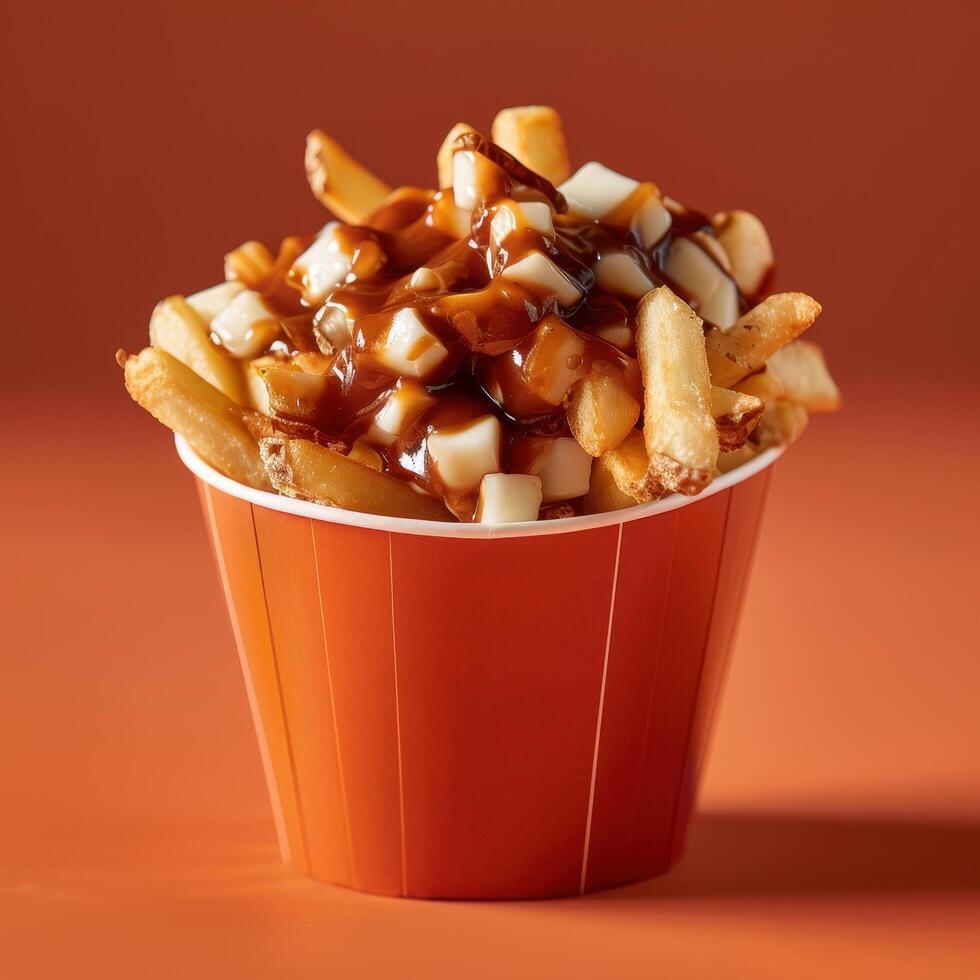 Canadian Poutine, French Fries with Cheese Curds and Gravy photo