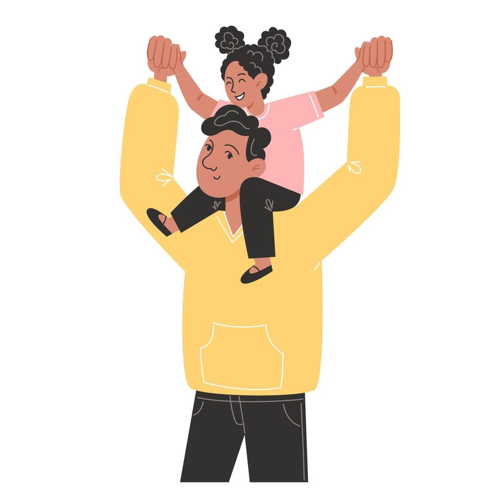 The father is holding a little daughter on his shoulders vector