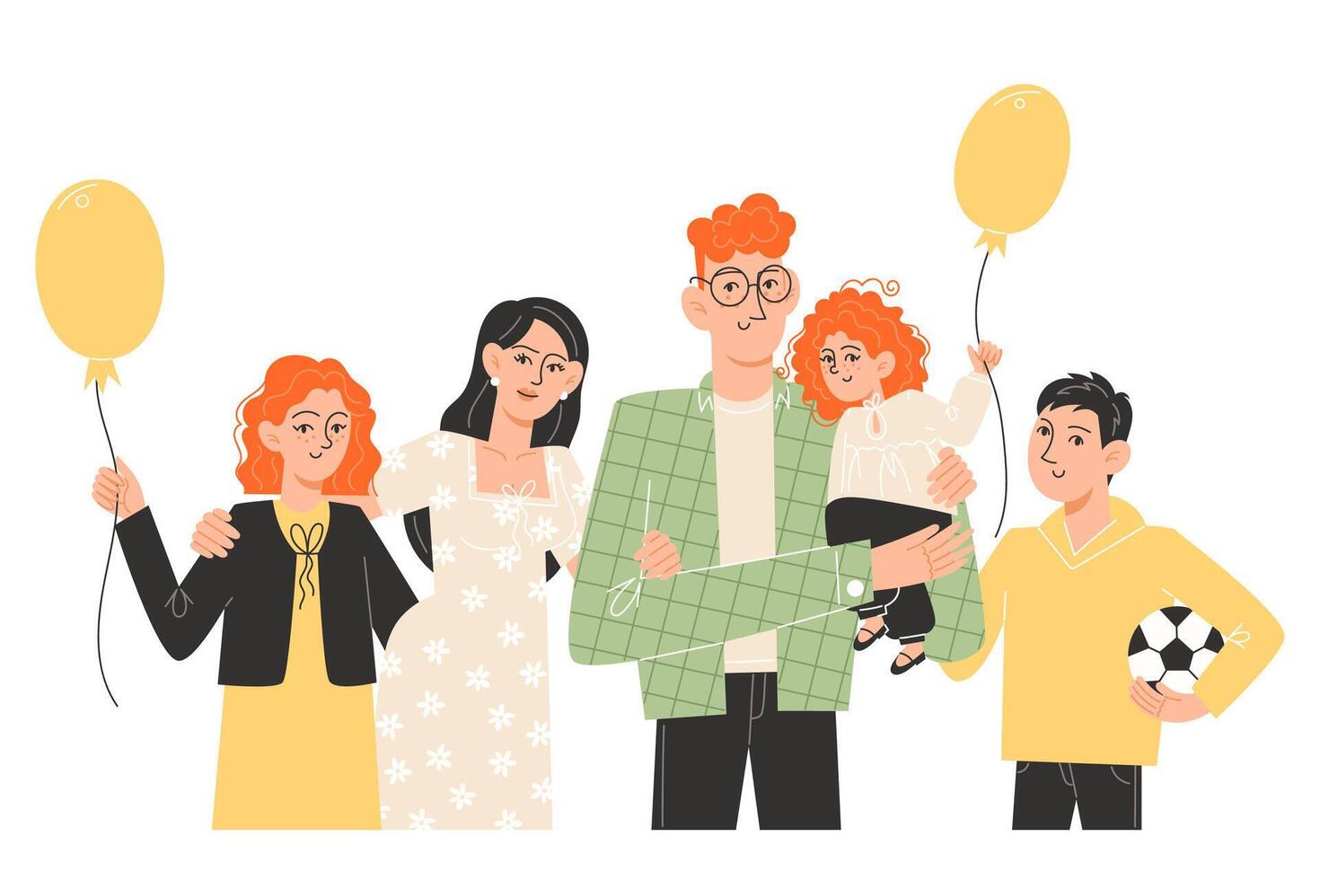 Happy international large family standing next to each other vector