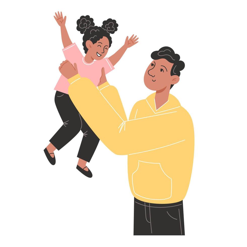 A young father holds his little daughter in his arms vector