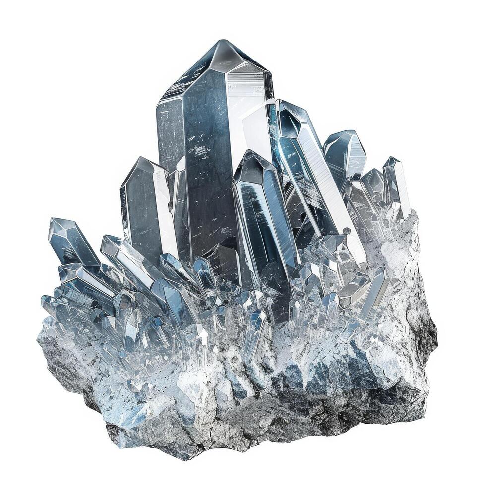 Shimmering Clear Quartz Crystal Cluster on Rough Rock Base photo