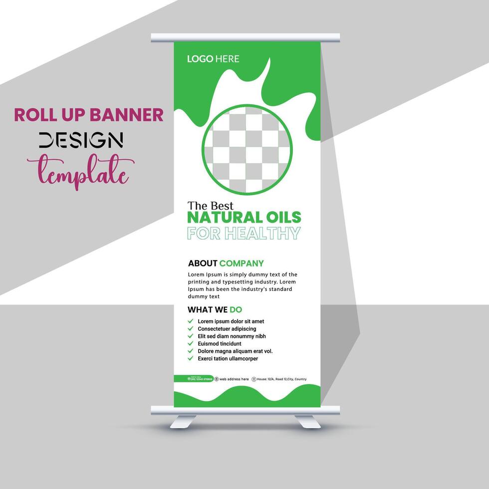 Modern Natural Oils Roll Up Banner Design Template vector