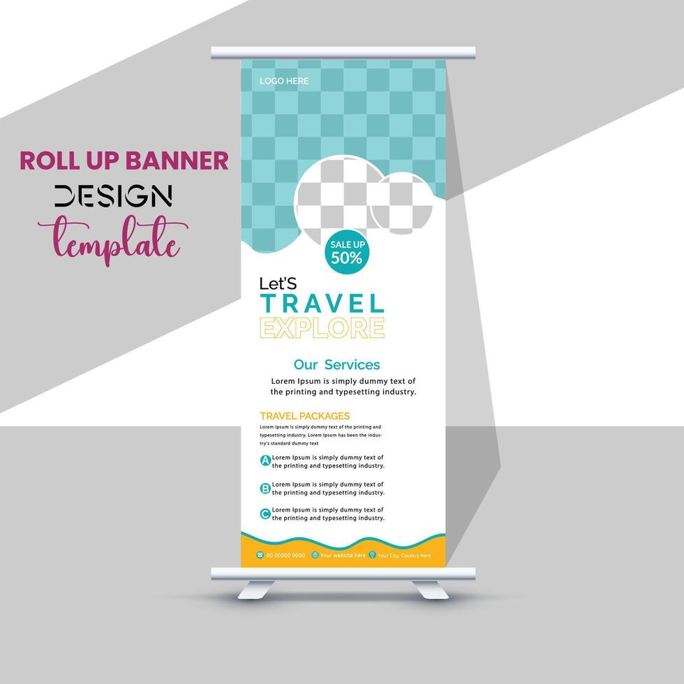Modern Travel Rollup Banner Design Template vector