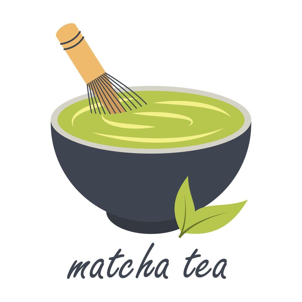 Mixing matcha tea with a whisk. illustration. vector