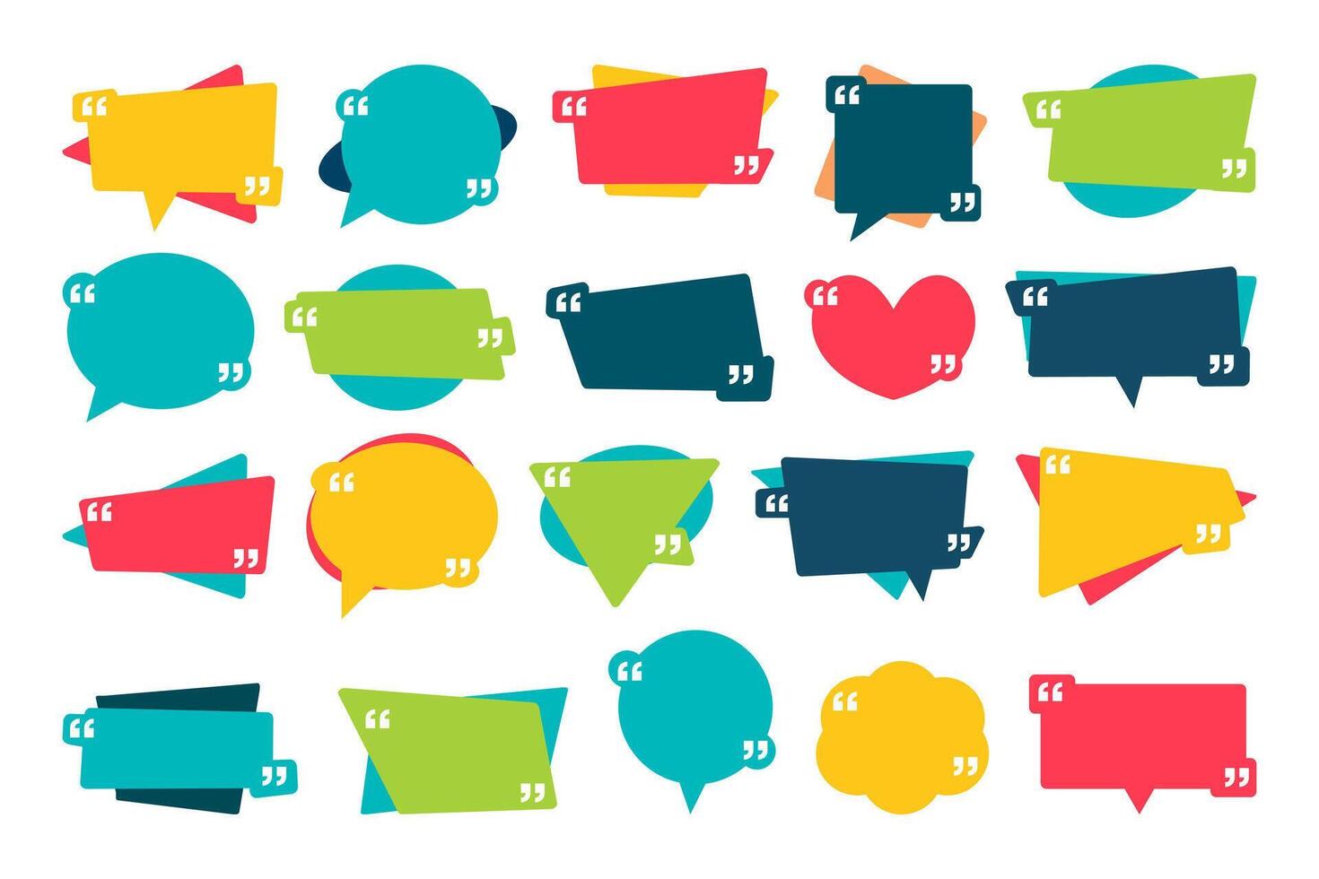 Quotes frames. Quote remark, mention quotations frame and callout text template. Talk remark quotation frames, citation memo or dialog box bubble. Isolated symbols set vector