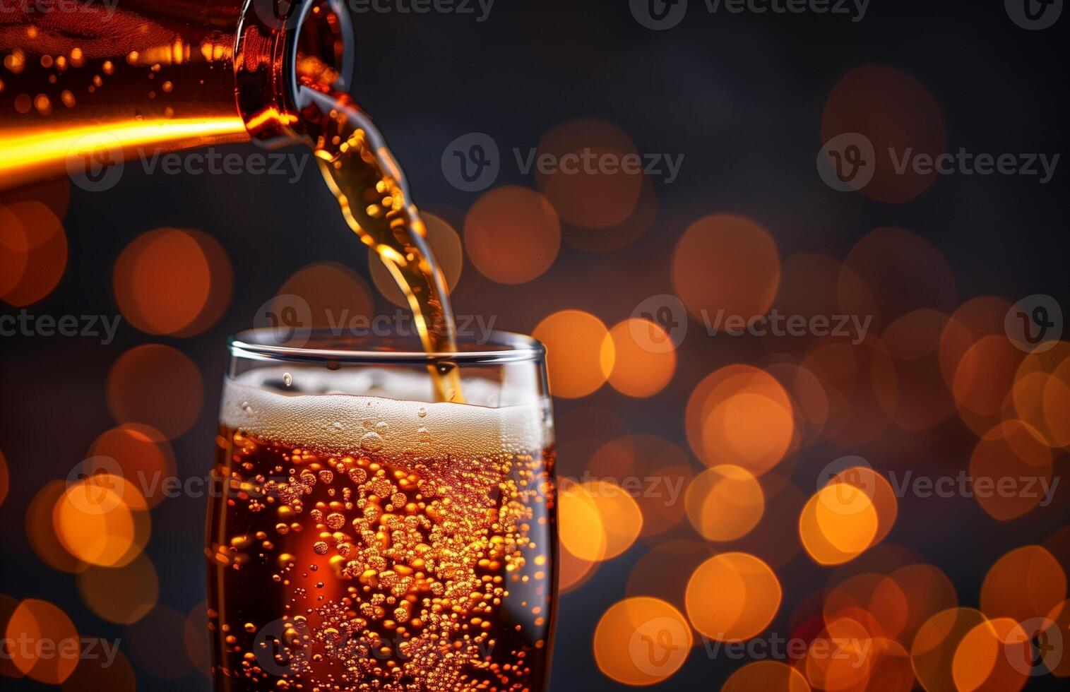 Pouring a glass of golden beer, creating a frothy head, ready to be enjoyed photo