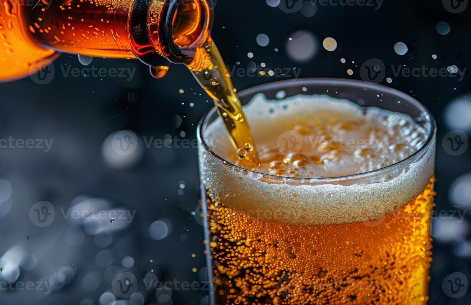 Pouring a glass of golden beer, creating a frothy head, ready to be enjoyed photo