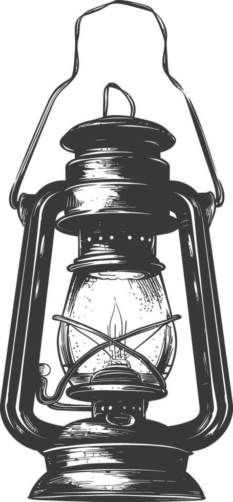 Vintage lantern pendant lamp industrial style full with engraving style black color only vector