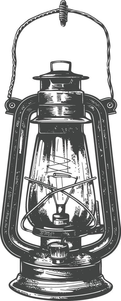 Vintage lantern pendant lamp industrial style full with engraving style black color only vector
