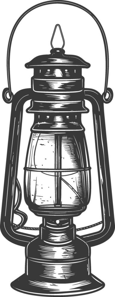 Vintage lantern pendant lamp industrial style full with engraving style black color only vector