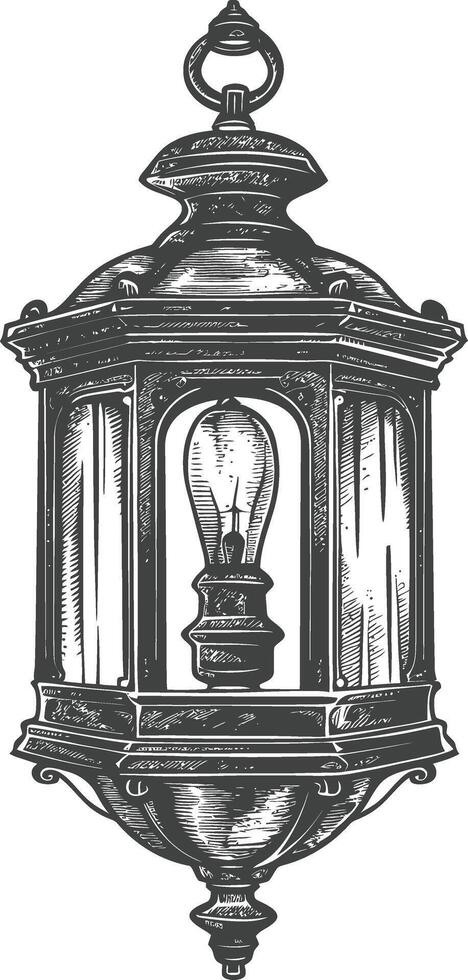 Vintage lantern pendant lamp industrial style full with engraving style black color only vector