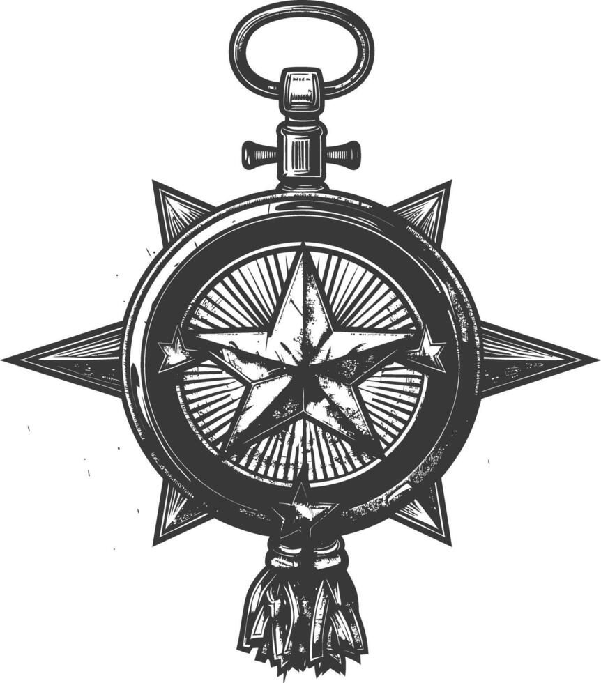 war medal of honor with engraving style black color only vector