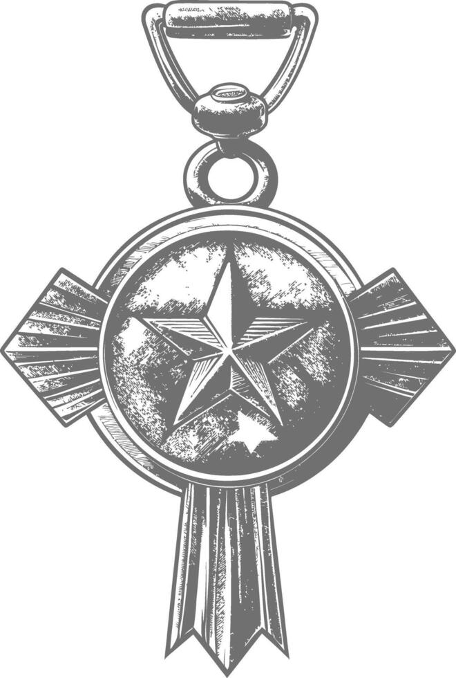 war medal of honor with engraving style black color only vector