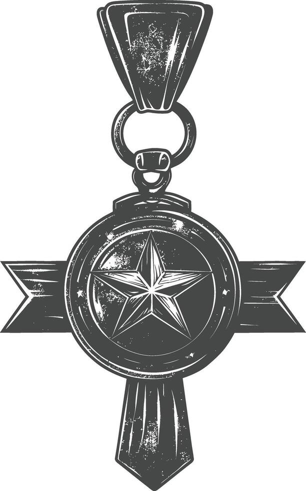 war medal of honor with engraving style black color only vector