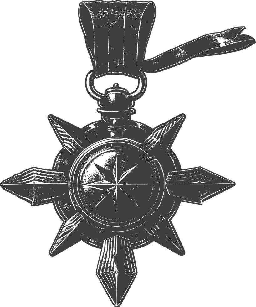 war medal of honor with engraving style black color only vector