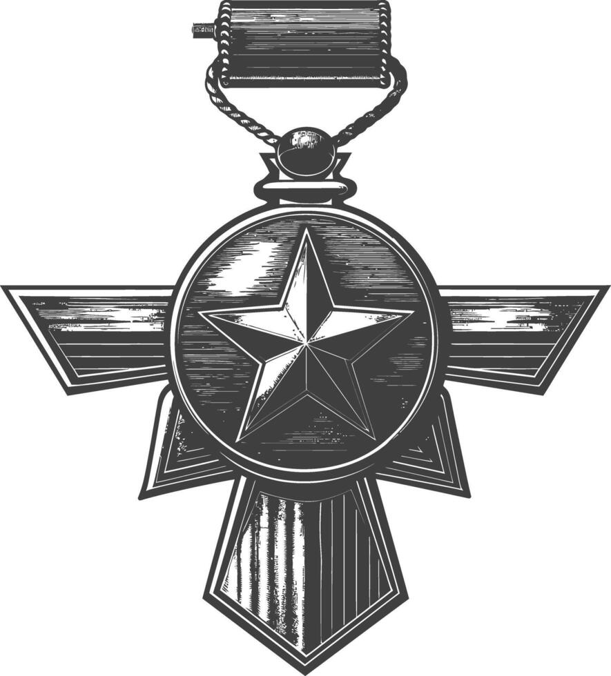war medal of honor with engraving style black color only vector