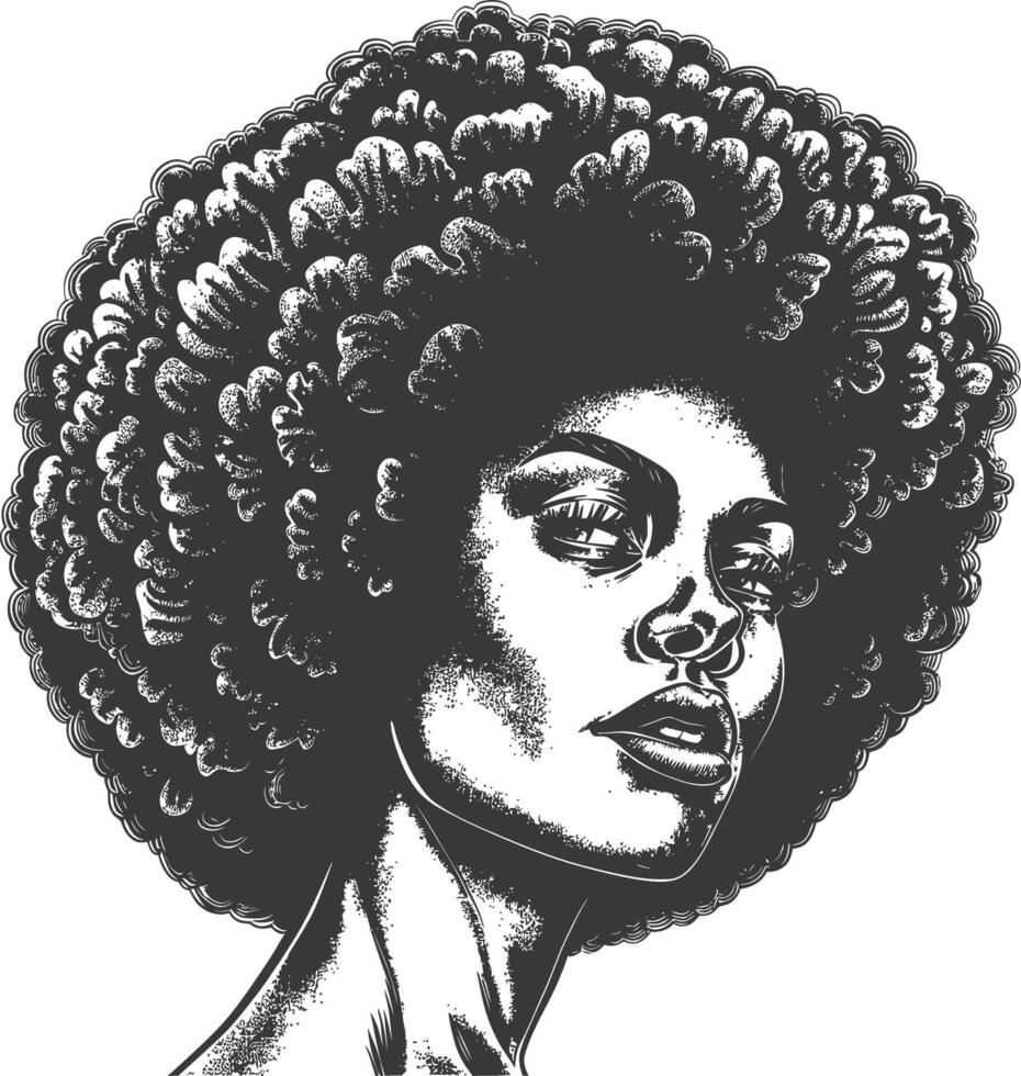 woman head with afro hair style with engraving style black color only vector