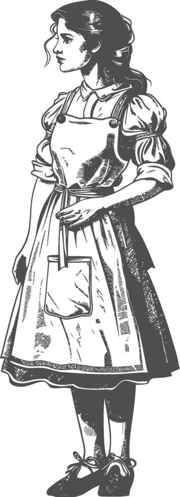 woman in apron with engraving style black color only vector