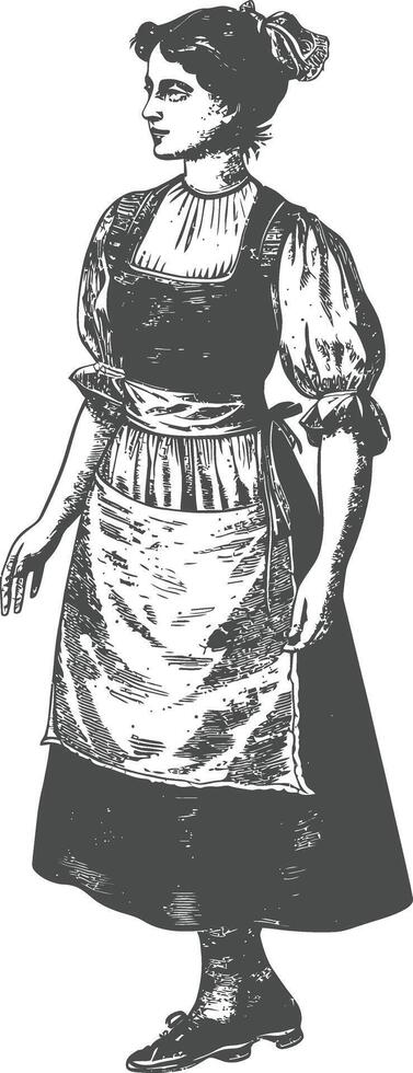 woman in apron with engraving style black color only vector