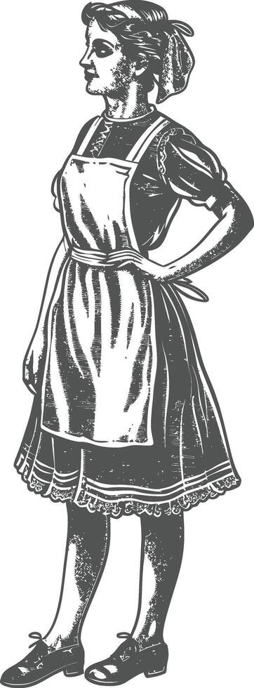 woman in apron with engraving style black color only vector