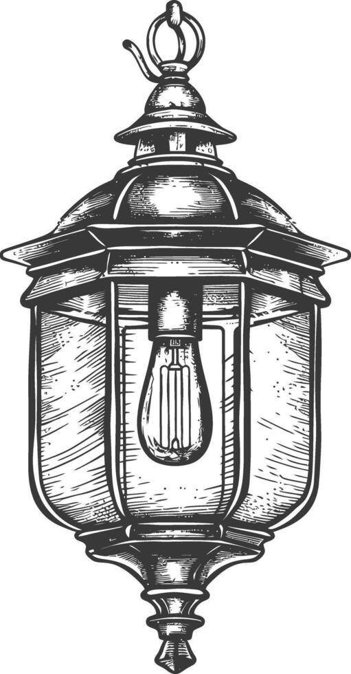 Vintage lantern pendant lamp industrial style full with engraving style black color only vector