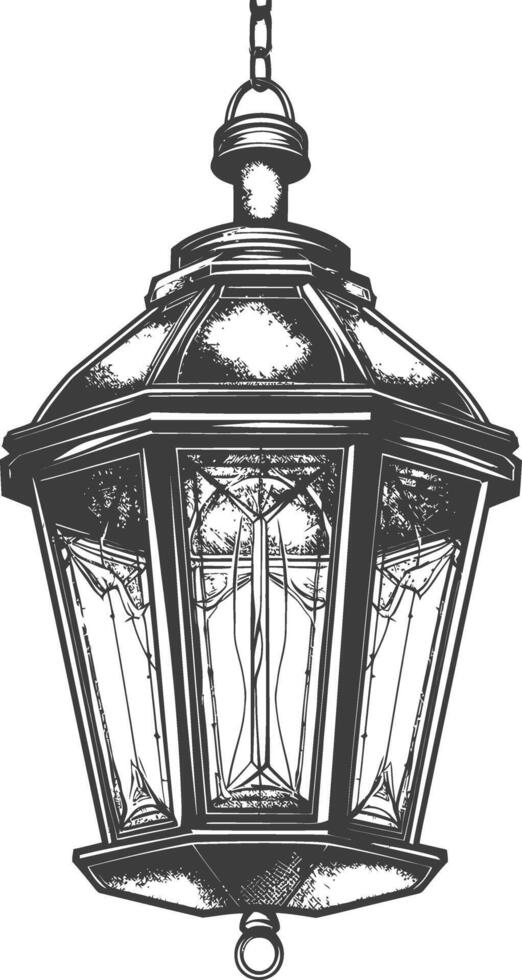 Vintage lantern pendant lamp industrial style full with engraving style black color only vector