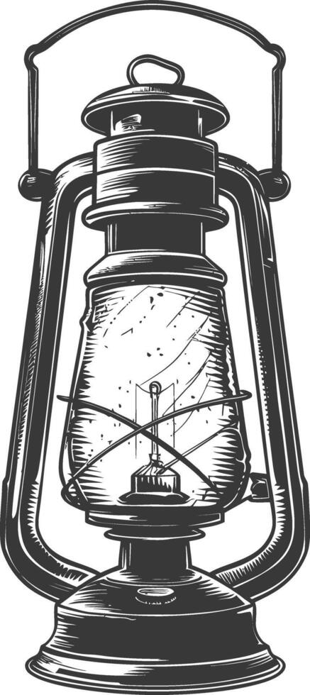 Vintage lantern pendant lamp industrial style full with engraving style black color only vector