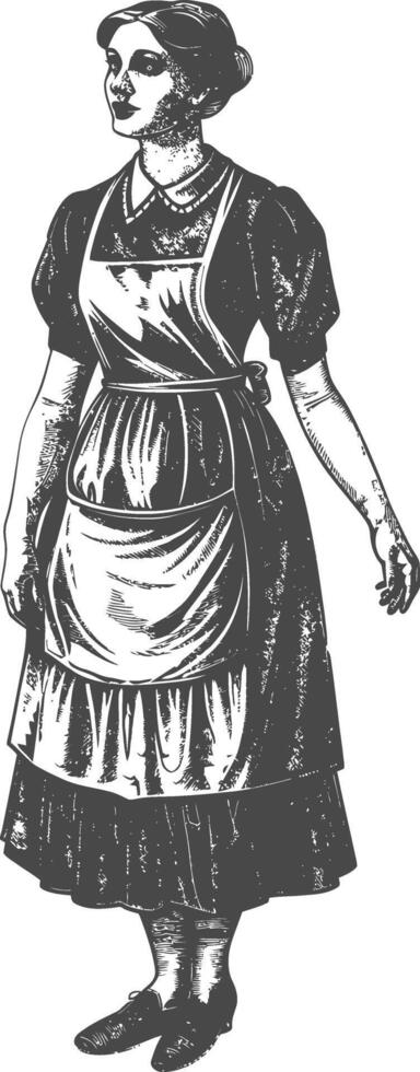 woman in apron with engraving style black color only vector