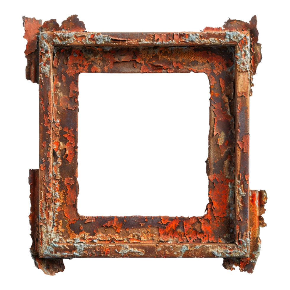 Rusted Iron Square Frame on Transparent Background png