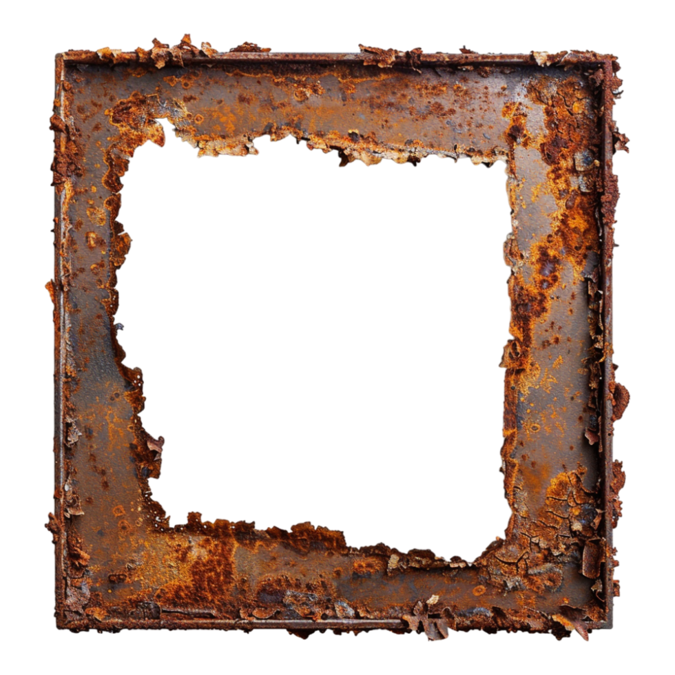 Rusted Iron Square Frame on Transparent Background png