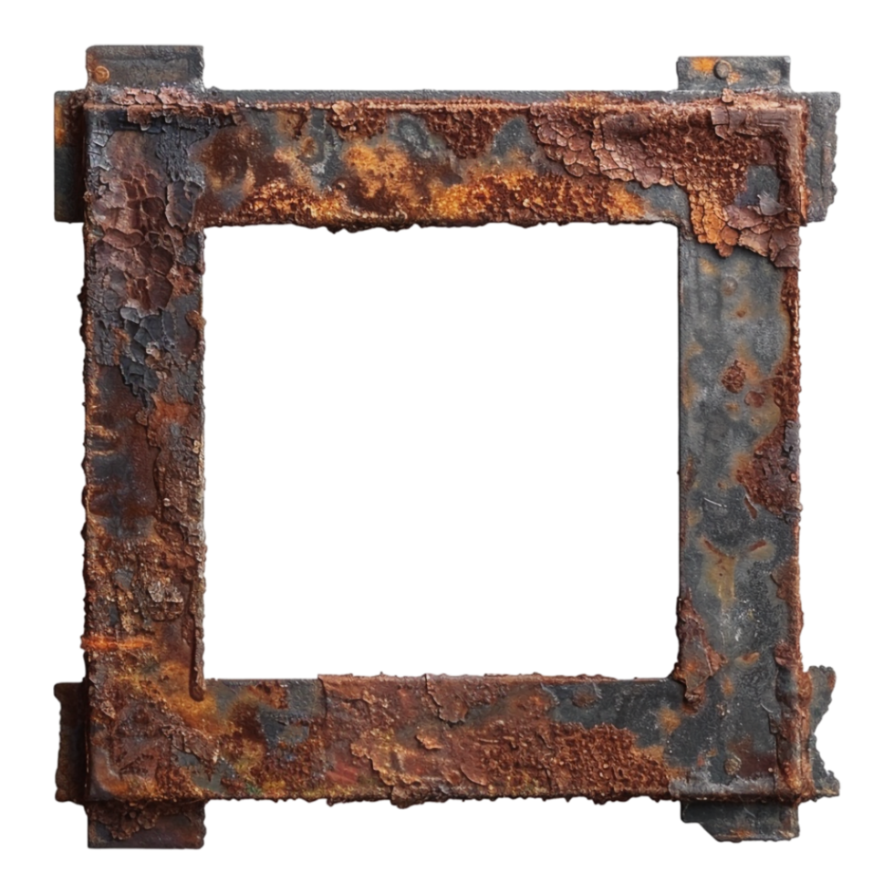 Rusted Iron Square Frame on Transparent Background png
