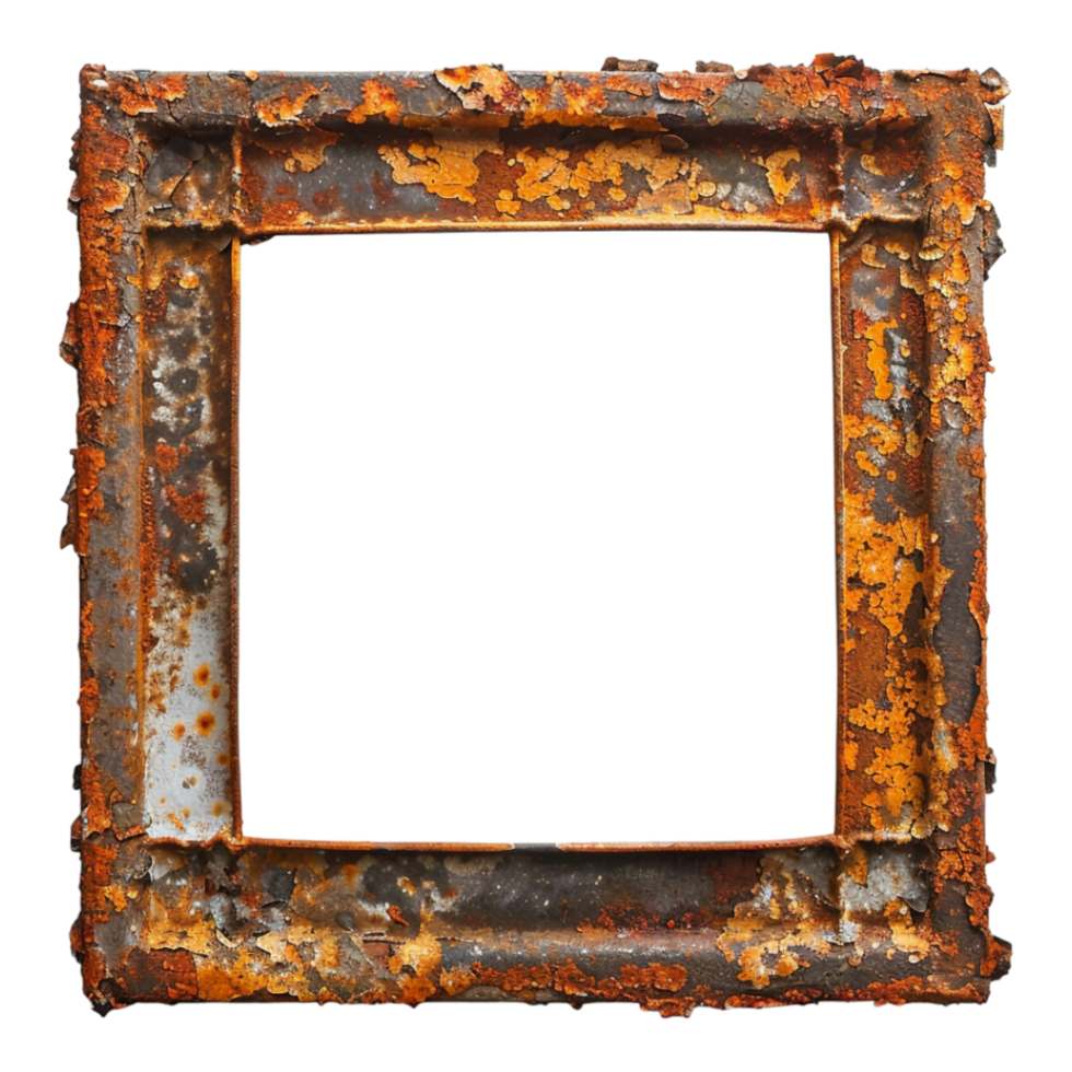 Rusted Iron Square Frame on Transparent Background png