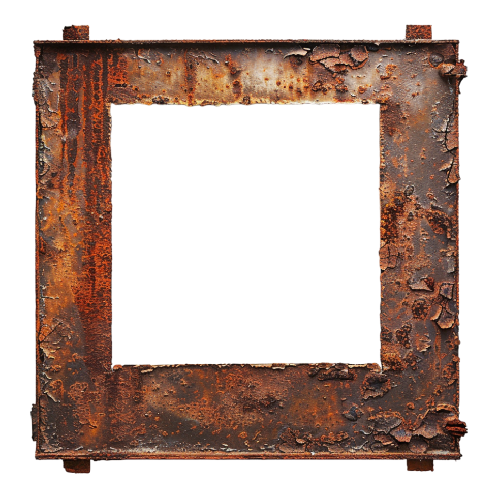 Rusted Iron Square Frame on Transparent Background png