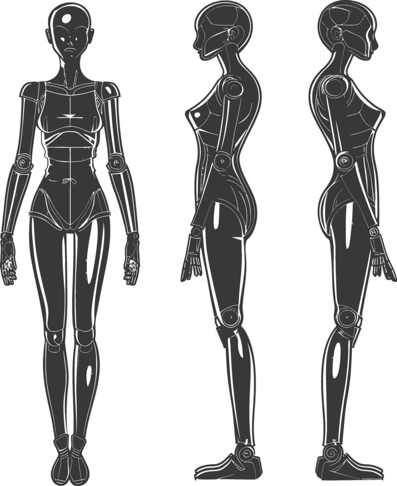 woman mannequin with poses with engraving style black color only vector