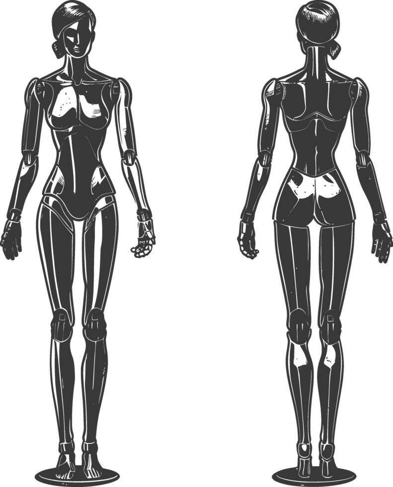 woman mannequin with poses with engraving style black color only vector