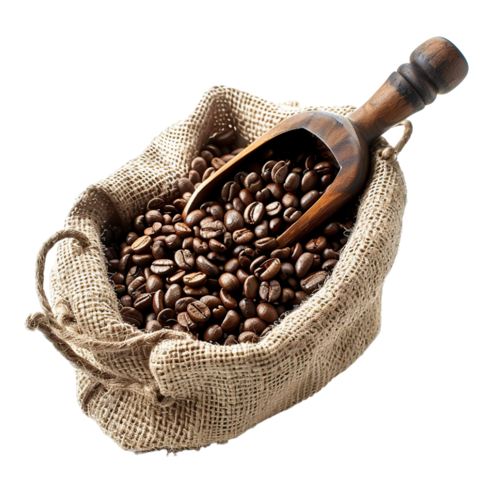 Coffee Beans in a Bag on Transparent Background png