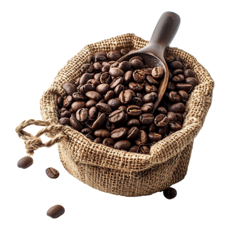 Coffee Beans in a Bag on Transparent Background png