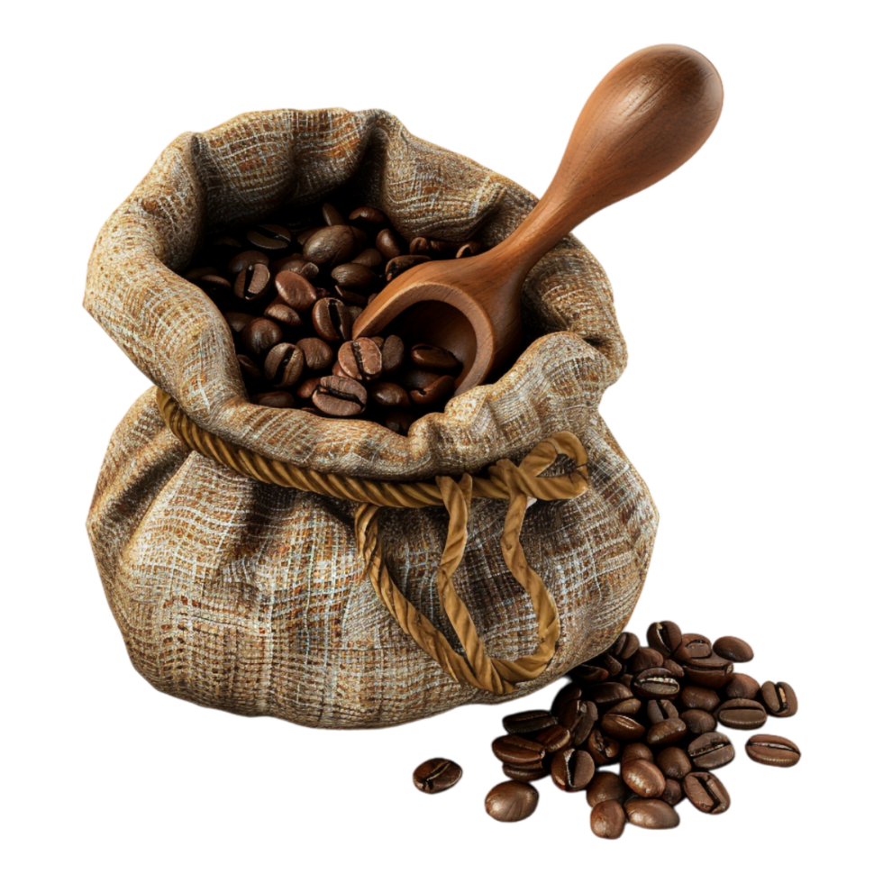 Coffee Beans in a Bag on Transparent Background png