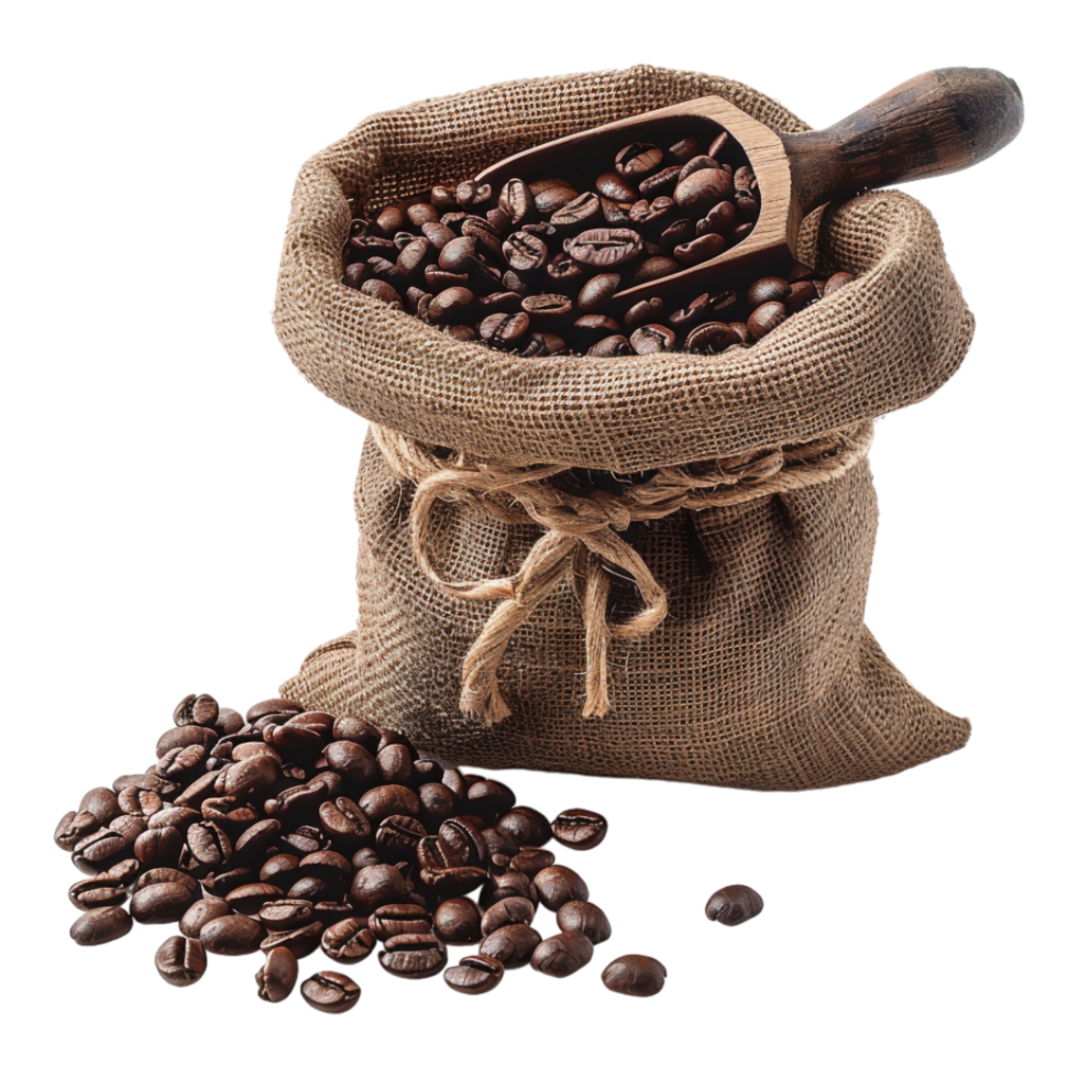 Coffee Beans in a Bag on Transparent Background png