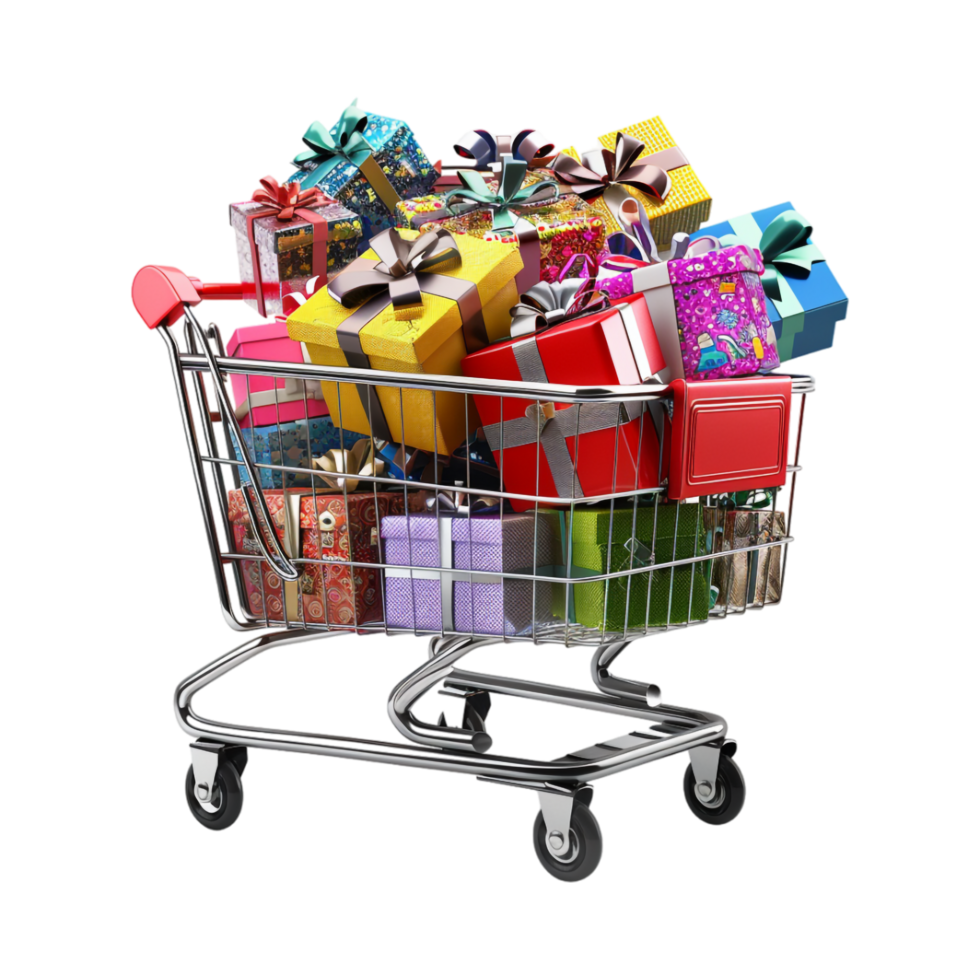 Shopping Cart full of Items on Transparent Background png