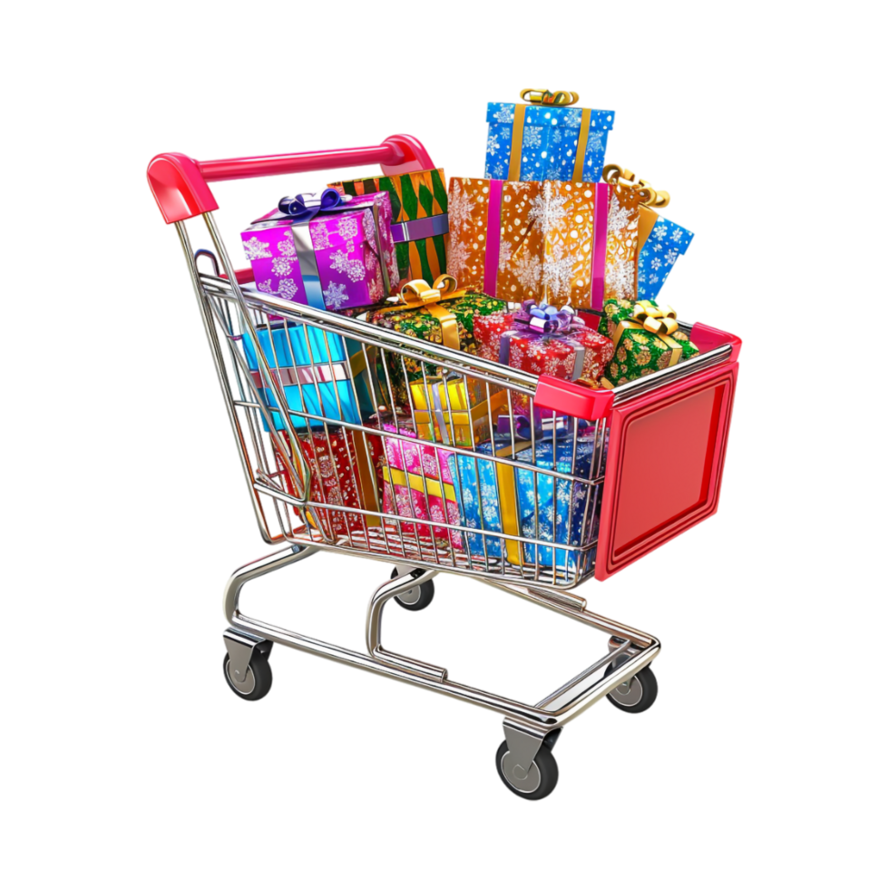 Shopping Cart full of Items on Transparent Background png
