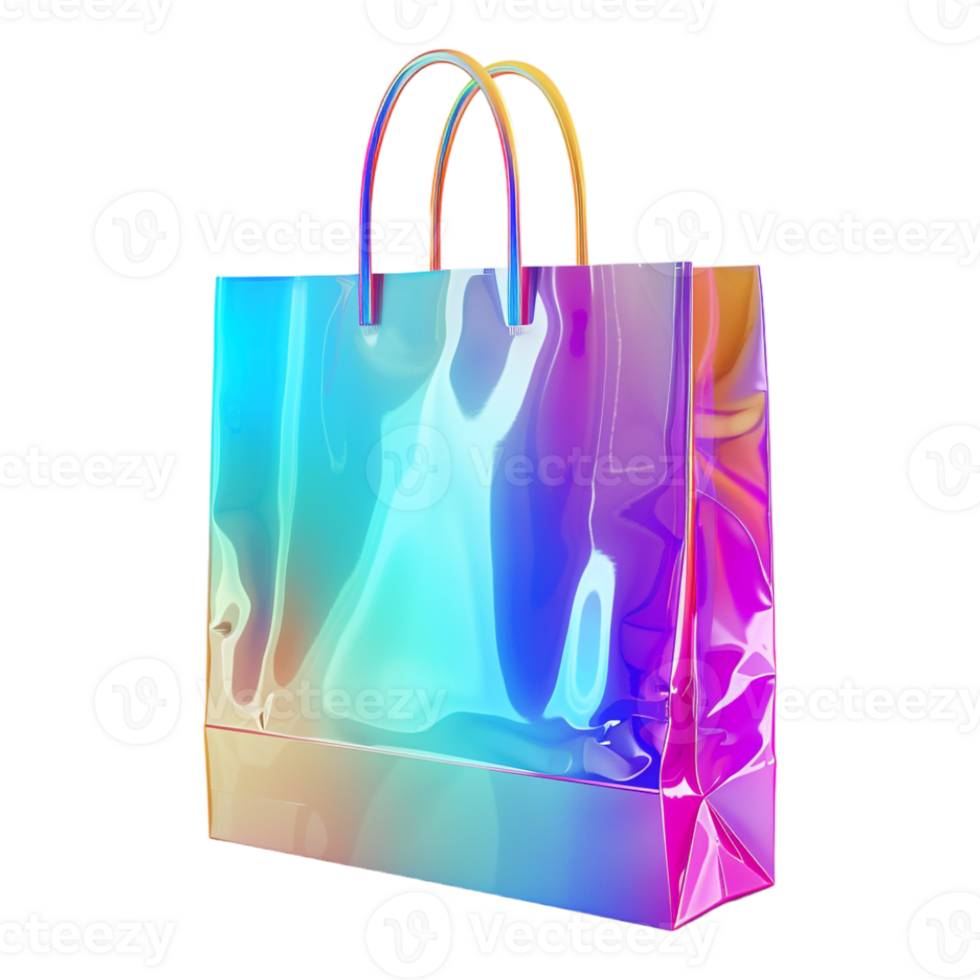 Neon Shopping Bag on Transparent Background png