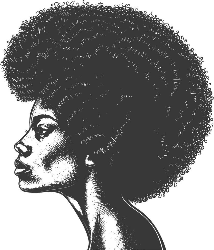 woman head with afro hair style with engraving style black color only vector