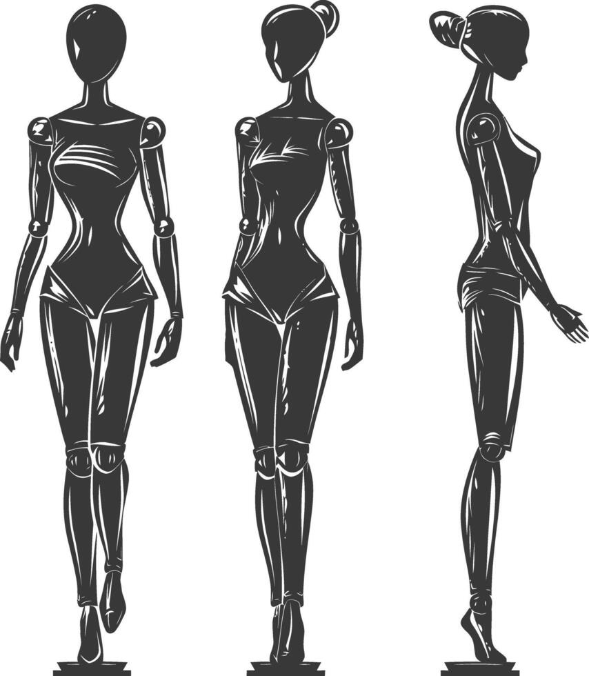 woman mannequin with poses with engraving style black color only vector