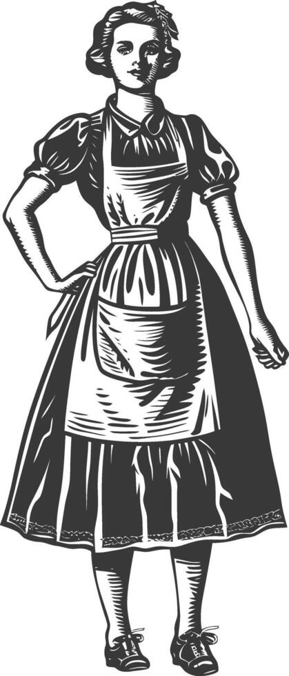 woman in apron with engraving style black color only vector